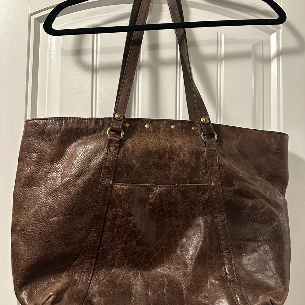 Patricia Nash benvenuto tote handbag, teak brown, gently used, rivet detailing